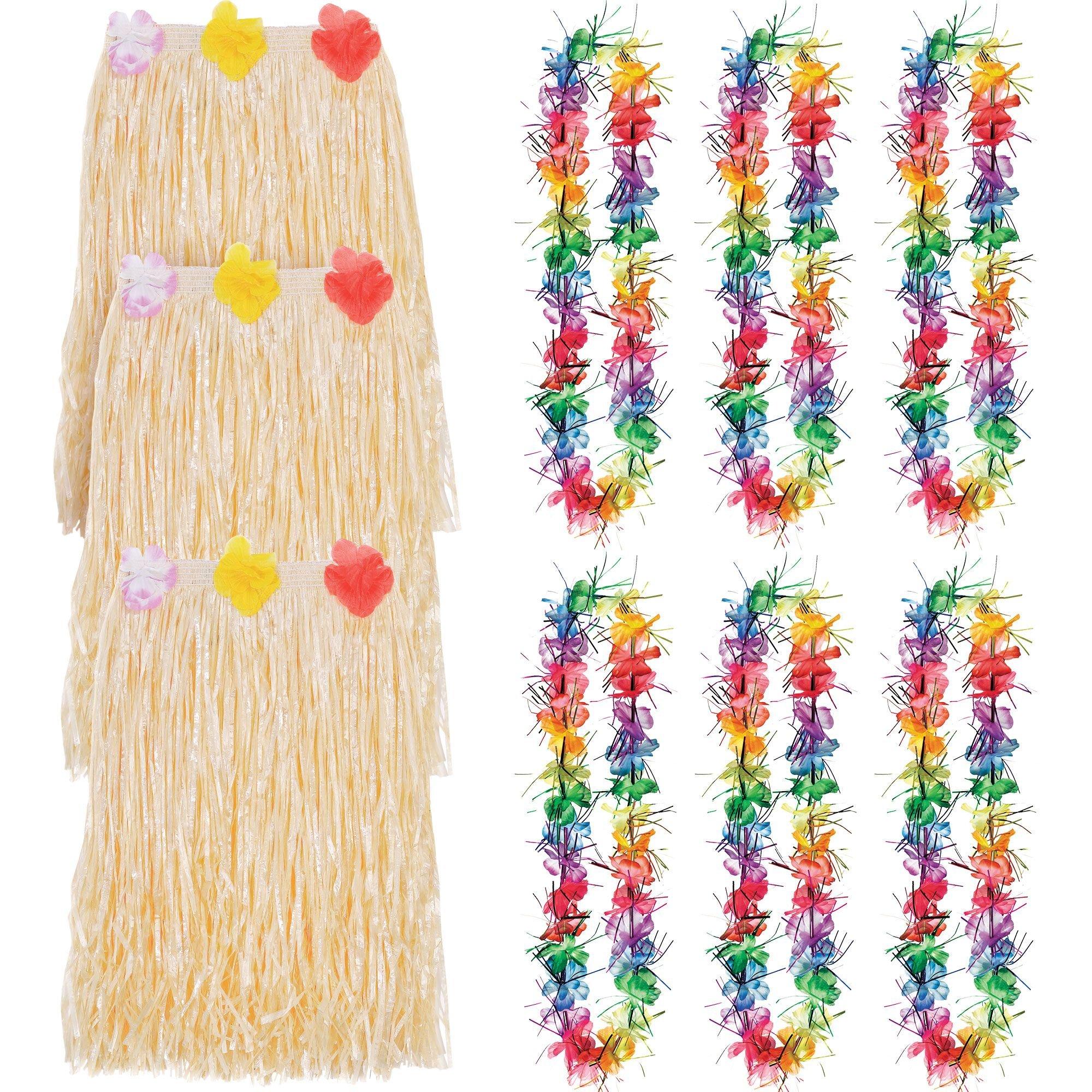 Adult Rainbow Luau Hula Skirt Costume Accessory Kit for 8 Guests