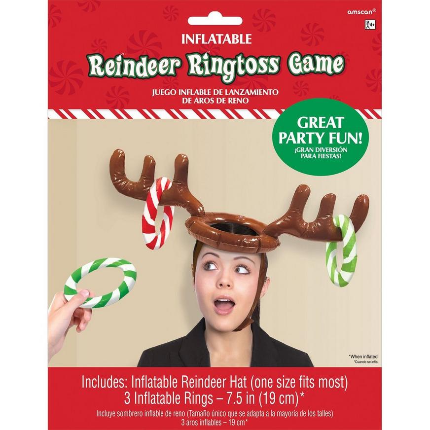 Chinateraca Inflatable Antlers Ring Toss Game Reindeer Antler Hat Party Game Set Headband Christmas Games for Families Parties Ring Pump Toss Game Kit 