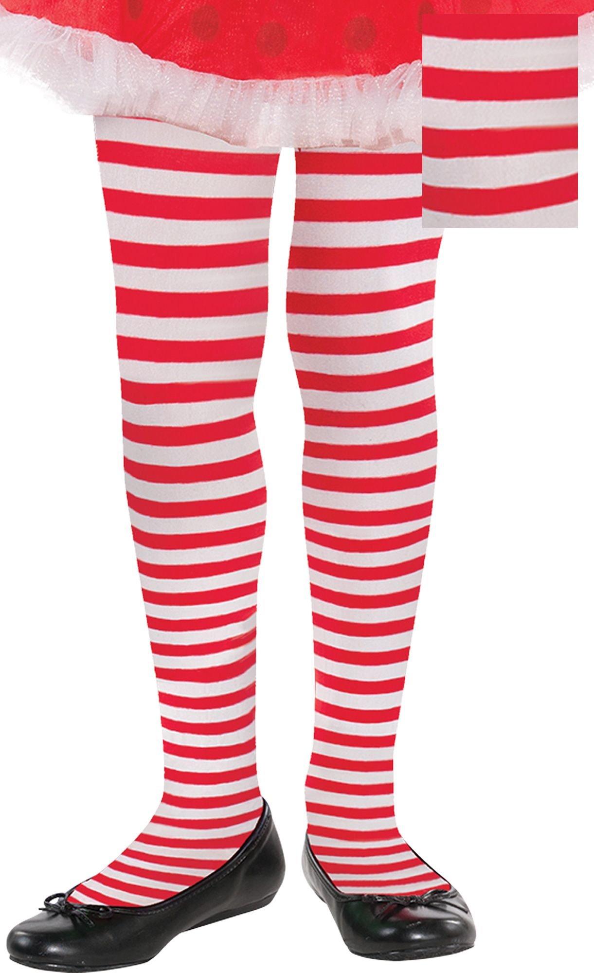 Adult Red & White Striped Tights Plus Size Party City