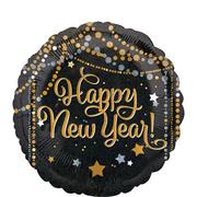 Black, Gold & Silver Dots & Stars Happy New Year Balloon, 18in