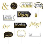Glitter Gold Wedding Photo Booth Props 13ct