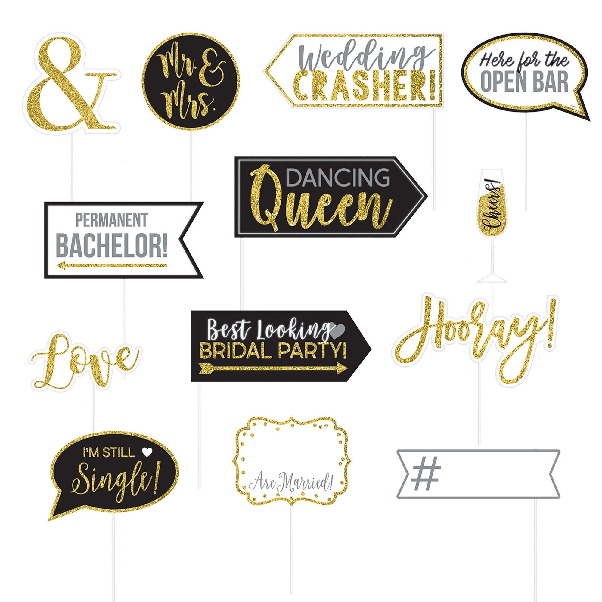 Glitter Gold Wedding Photo Booth Props 13ct