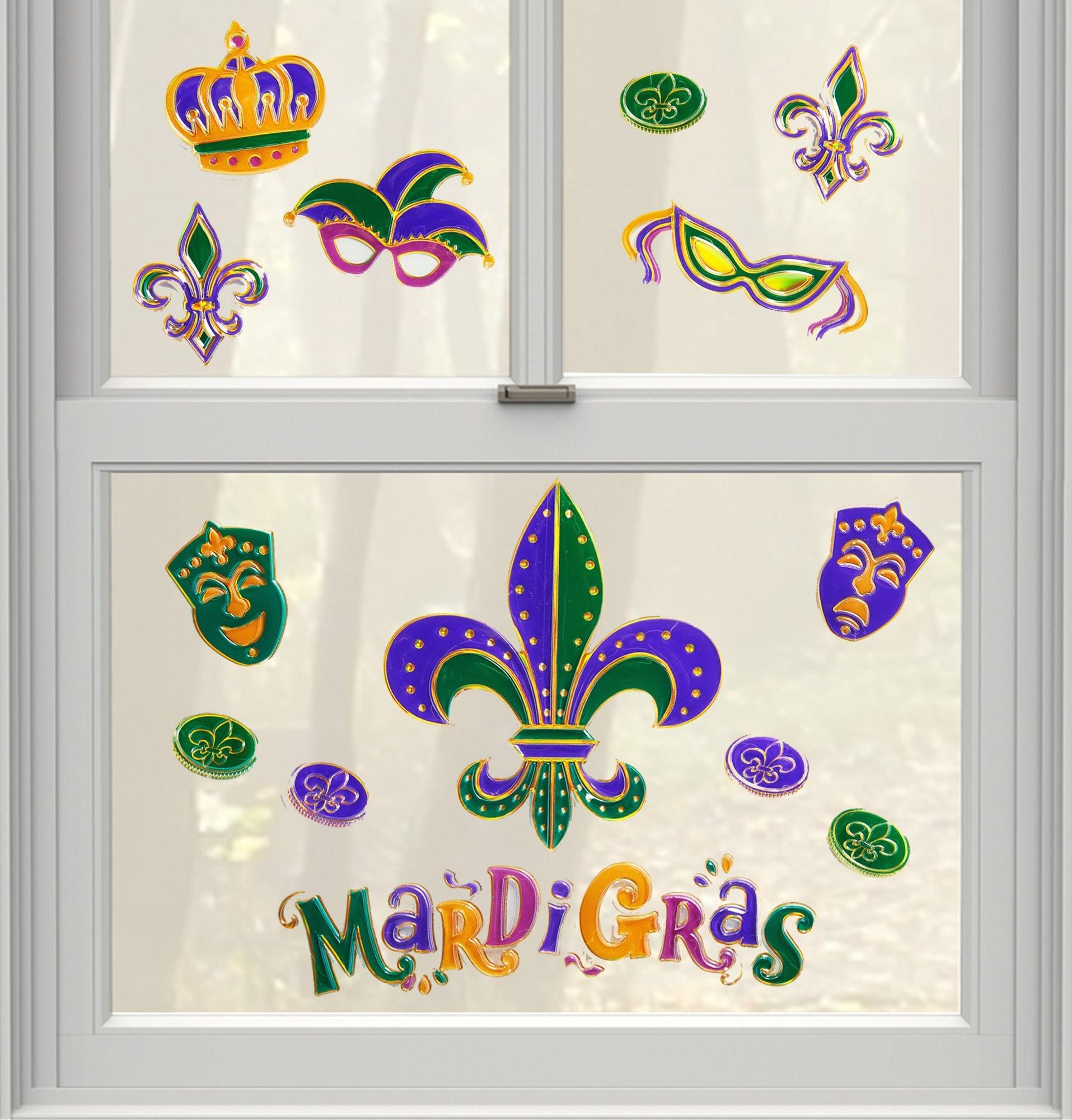 Mardi Gras Cling Decals 14ct