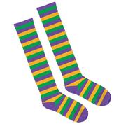 Adult Stripe Mardi Gras Knee-High Socks
