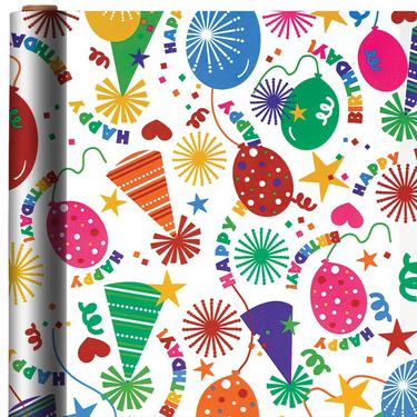 Party Hats & Balloons Birthday Gift Wrap