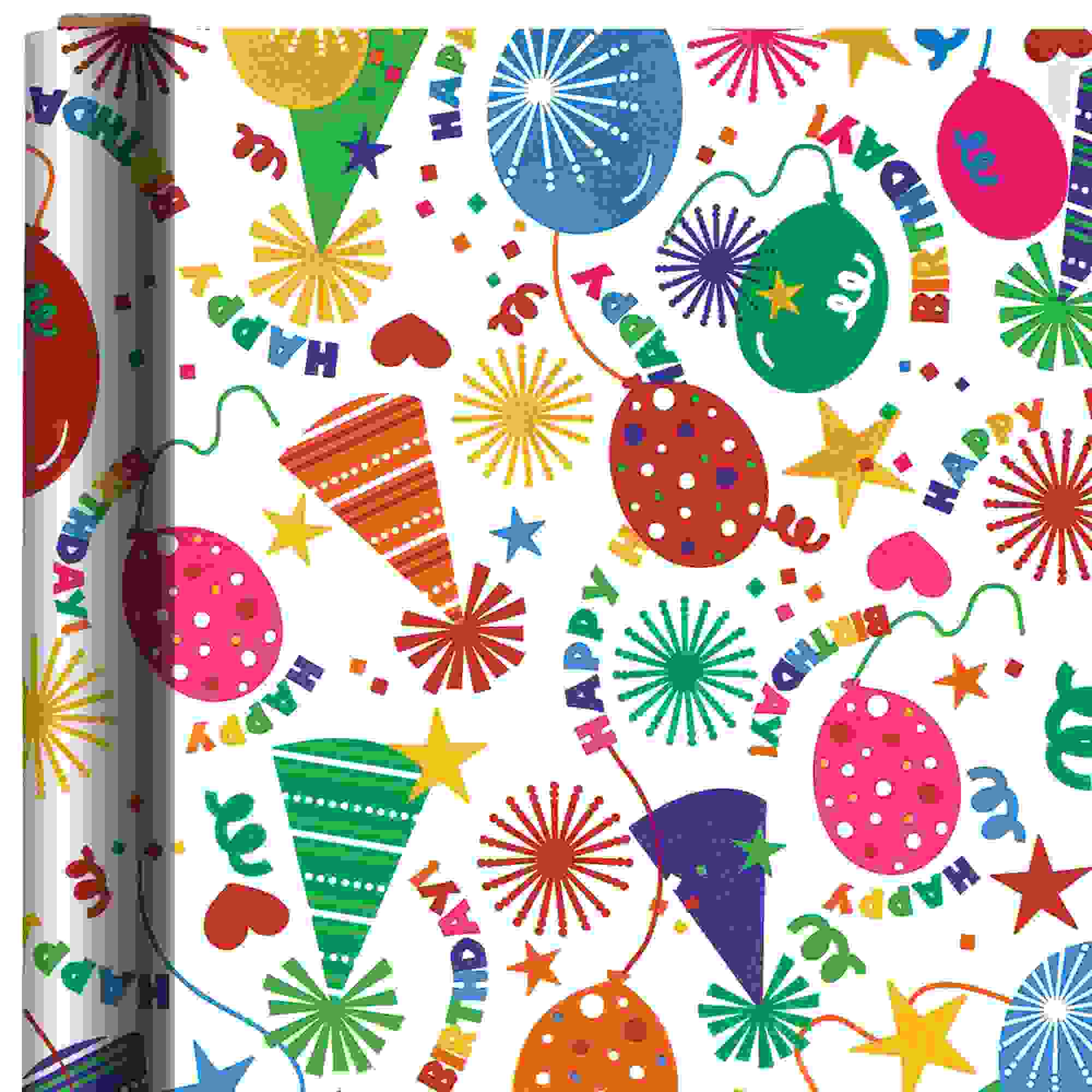 Party Hats & Balloons Birthday Gift Wrap 16ft x 30in