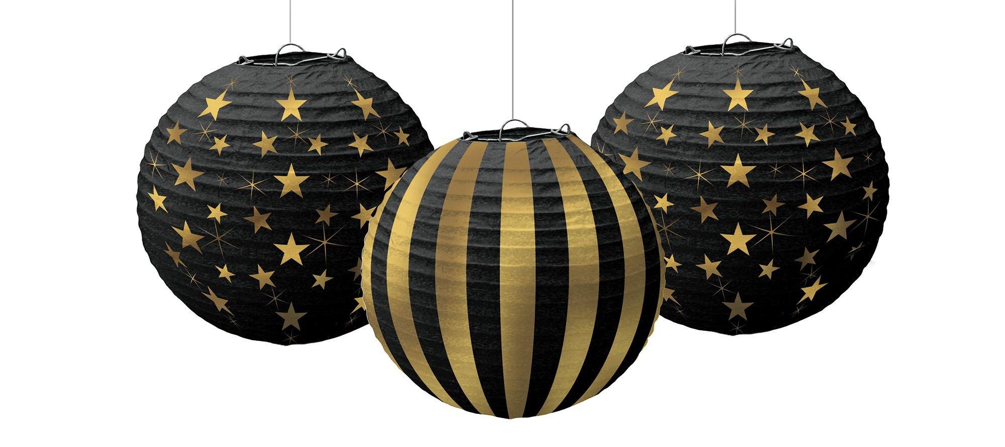 Gold Stars & Stripes Paper Lanterns 3ct