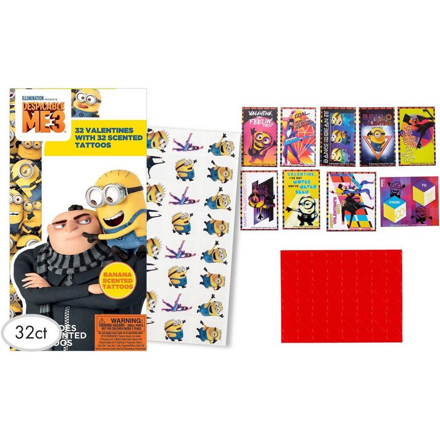 Despicable Me 3 Valentine Exchange Cards with Tattoos 32ct | Party City