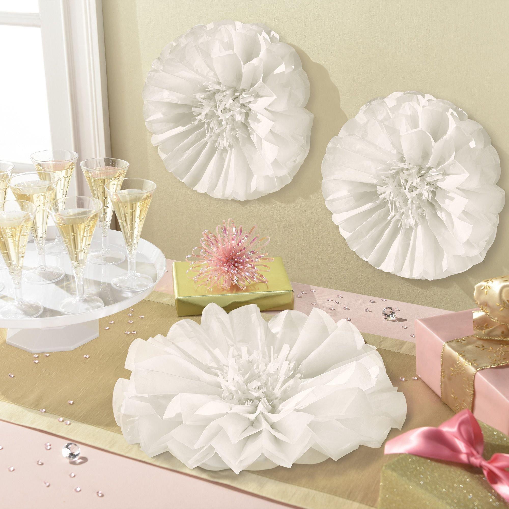 White Paper Tissue Fluffy Pom Pom Flower Balls - 12