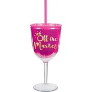Glitter Pink Off The Market Wine Tumbler with Straw