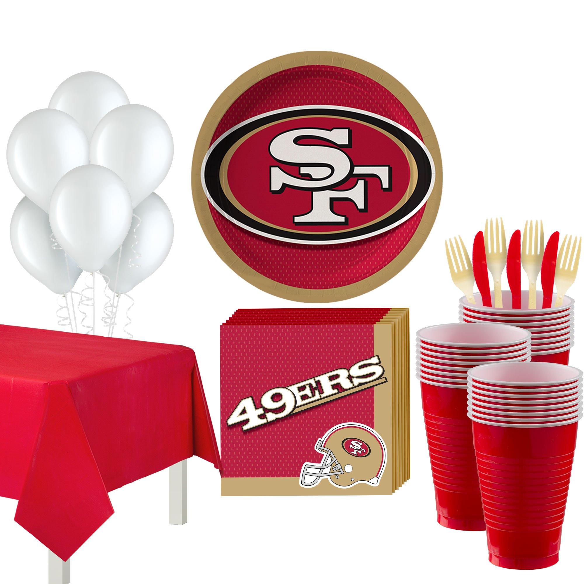 Party City San Francisco 49ers Super Party Supplies for 36 Guests, Include Plates, Napkins, Table Covers, and Balloons