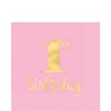 Metallic Pink & Gold 1st Birthday Premium Lunch Napkins 16ct