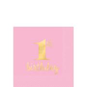 Metallic Pink & Gold 1st Birthday Premium Beverage Napkins 16ct