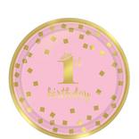 Metallic Pink & Gold Confetti 1st Birthday Dessert Plates 8ct