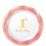 Metallic Pink & Gold 1st Birthday Premium Plastic Dessert Plates 10ct