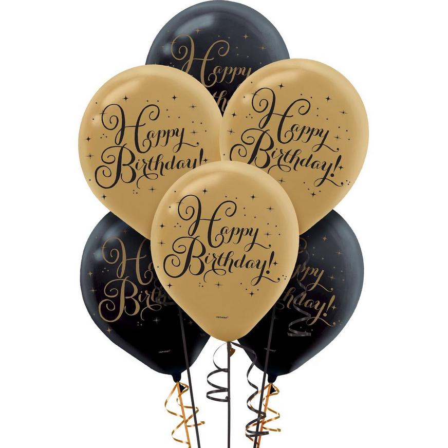 12 Gold Birthday Printed Latex Balloons 15/pk
