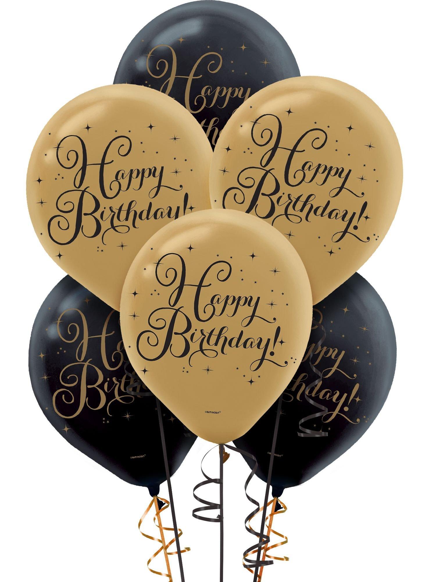 15ct, Black & Gold Birthday Balloons