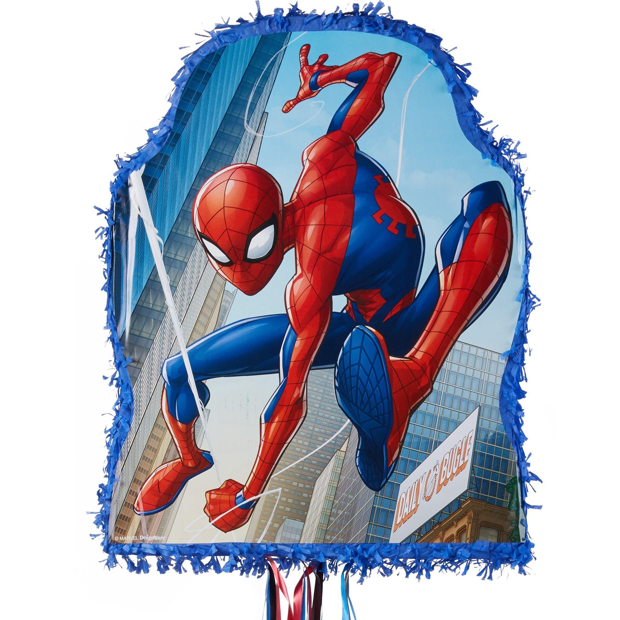 Unique Industries Pull String Spider-Man Multi-color Asymmetrical Birthday  Pinata, 18 x 18
