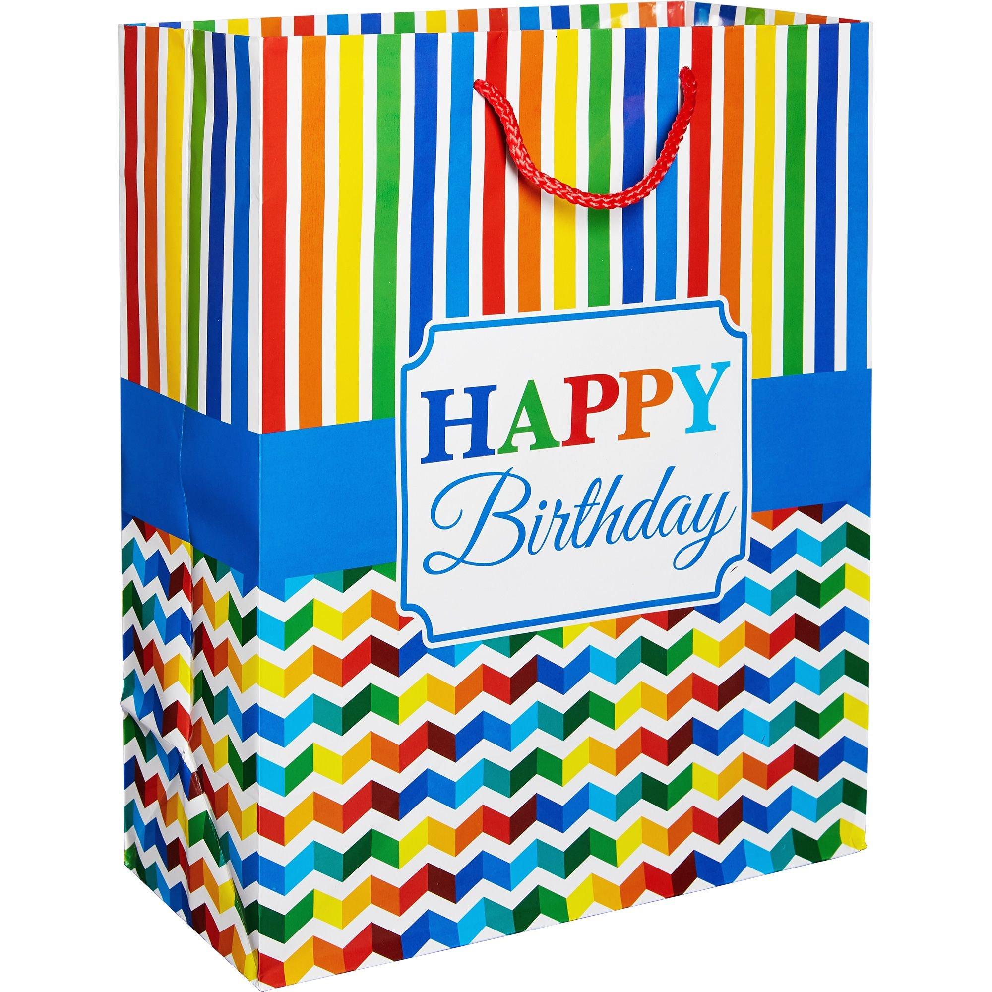 Rainbow Chevron Birthday Gift Bag 10 1/2in x 13in Party City