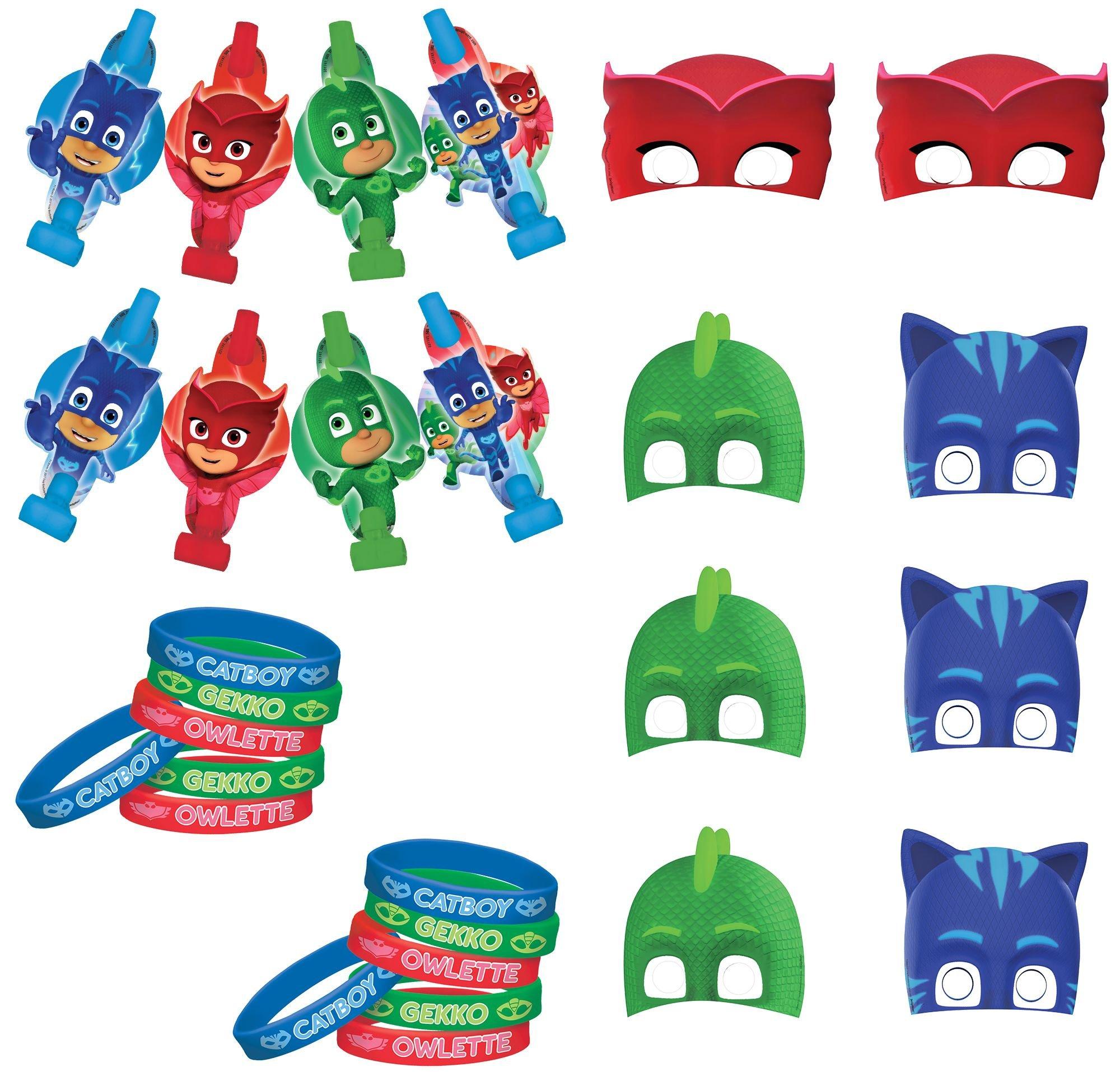 PJ Masks Party Favor Supplies Pack for 8 Guests - Kit Includes Blowouts, Masks & Wristbands