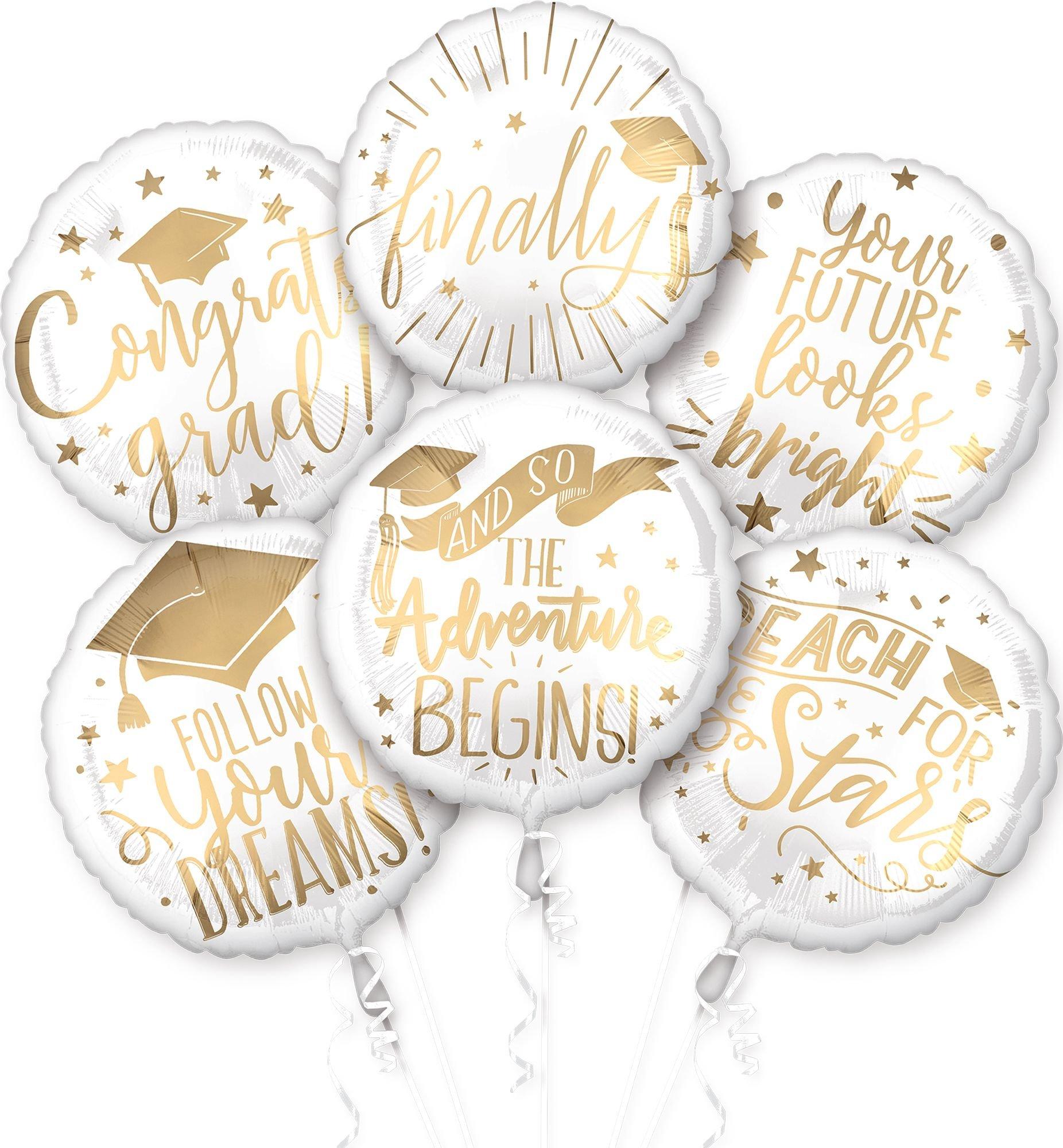 White & Gold The Adventure Begins Balloons 6ct