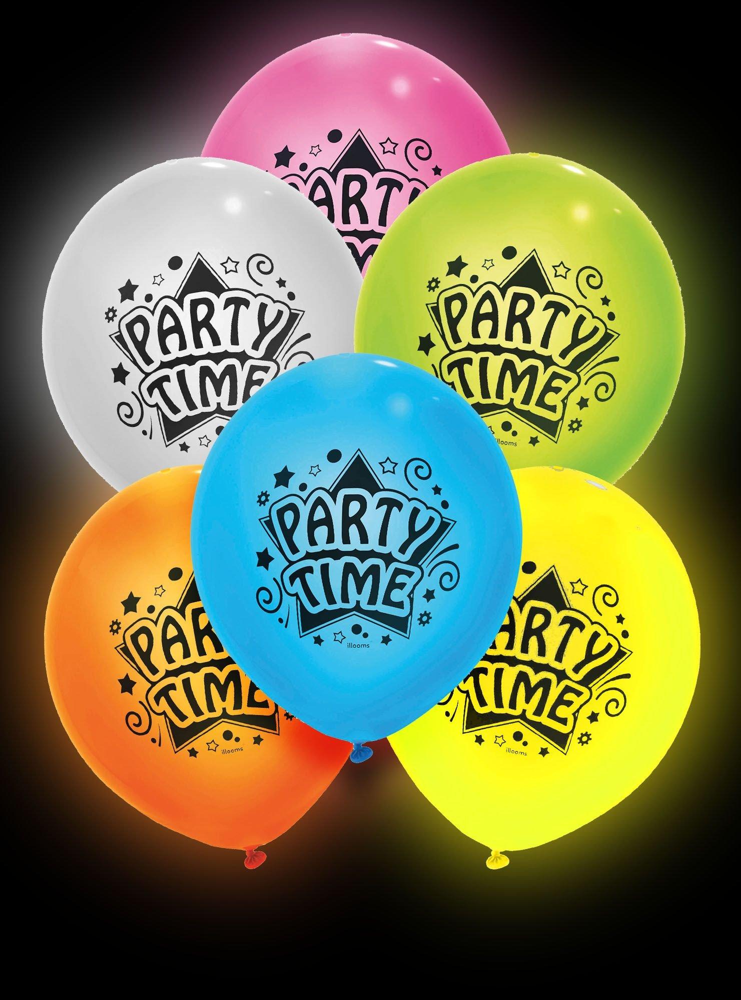 12ct, 9in, Illooms Light-Up Assorted Color Party Time LED Balloons