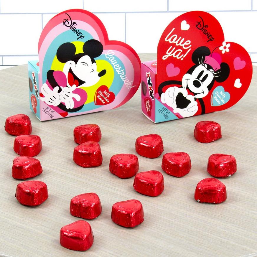 Mickey Mouse or Minnie Mouse Valentine's Day Heart-Shaped Gift Box, 1.6oz, 6pc - Milk Chocolate