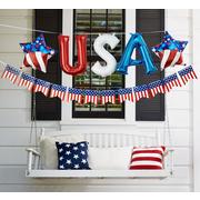 Air-Filled Red, White & Blue USA Letter Balloons with Pennant Banner, 13in