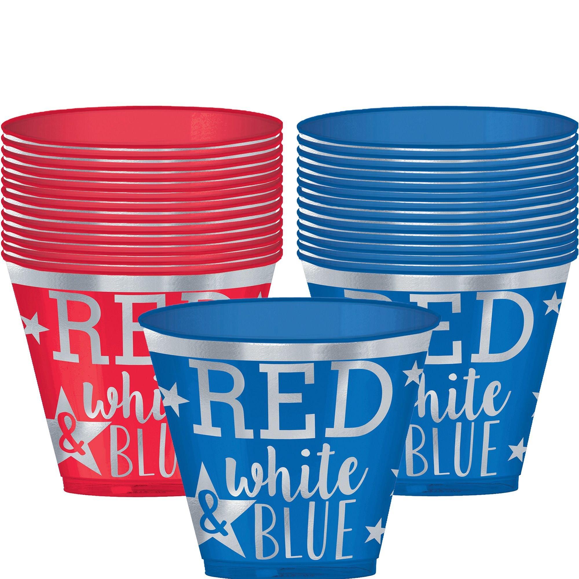 Metallic Patriotic Red, White & Blue Plastic Cups 30ct 