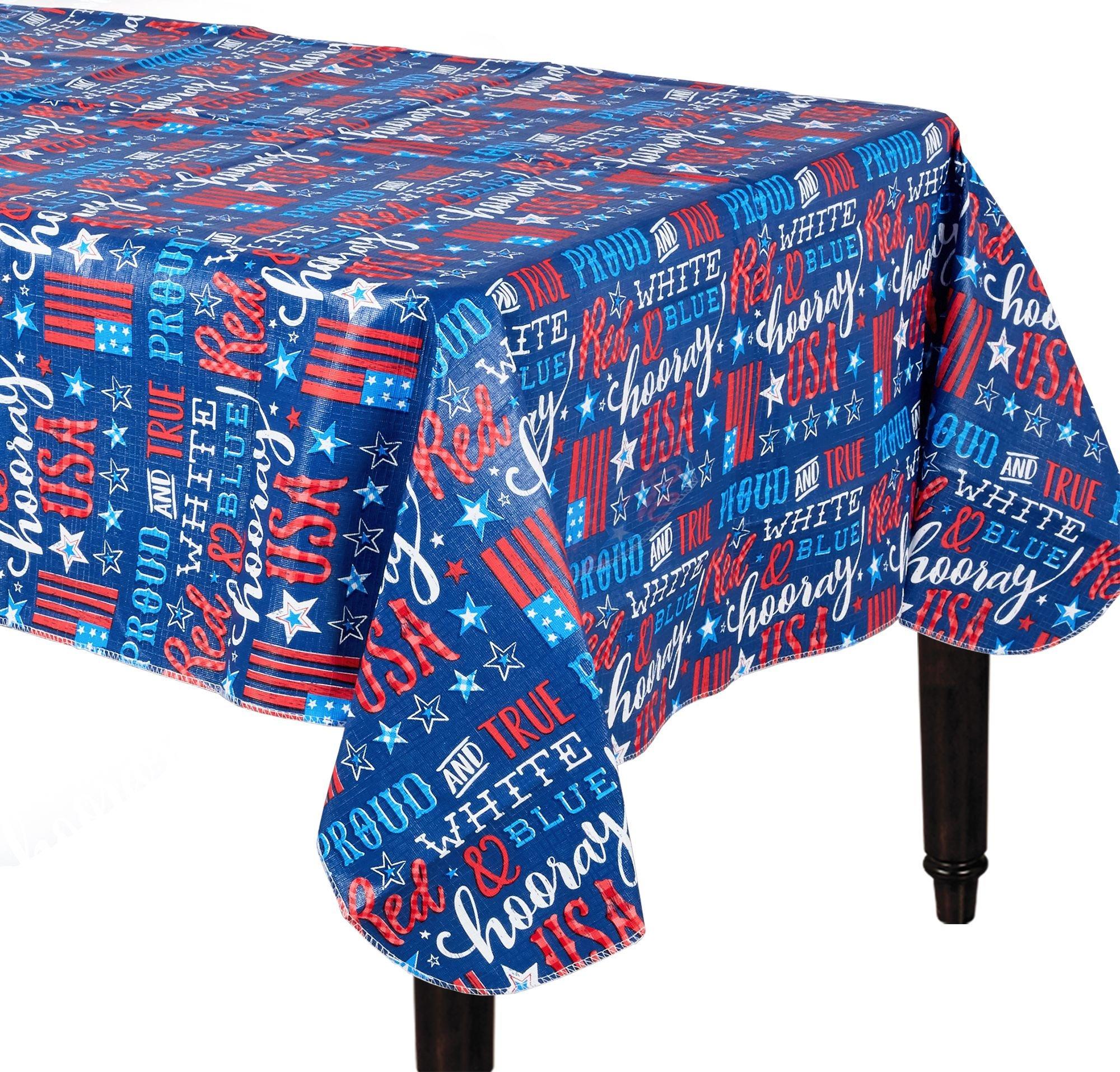 Patriotic Proud & True Flannel-Backed Vinyl Tablecloth 