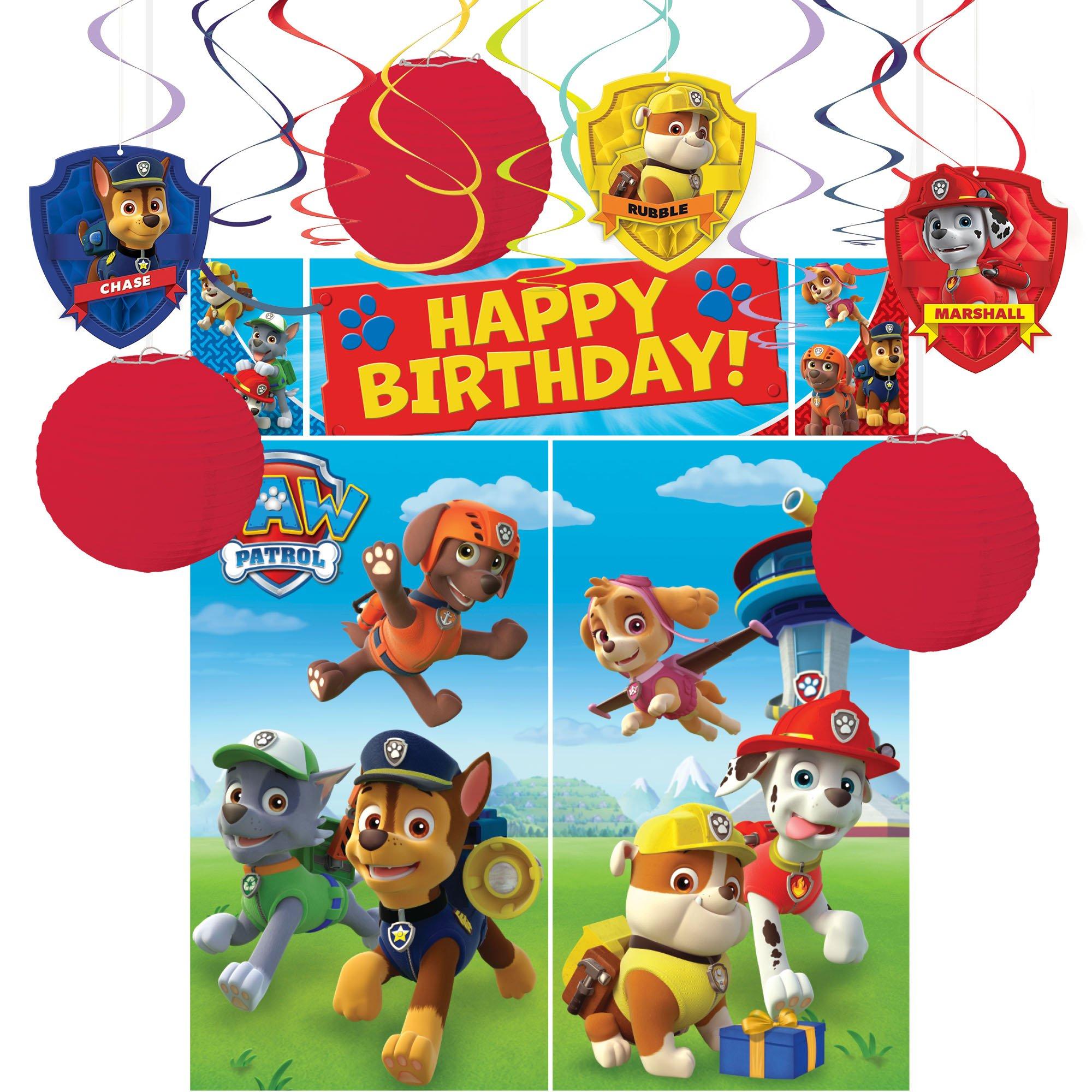 PAW Patrol Party Decorating Supplies Pack - Kit Includes Honeycomb Balls, Scene Setter, Photo Booth Props, Paper Lanterns & Swirl Decorations