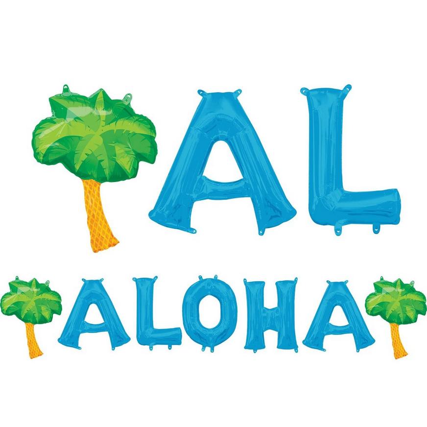 Air-Filled Blue Aloha Letter Balloons with Pennant Banner, 13in