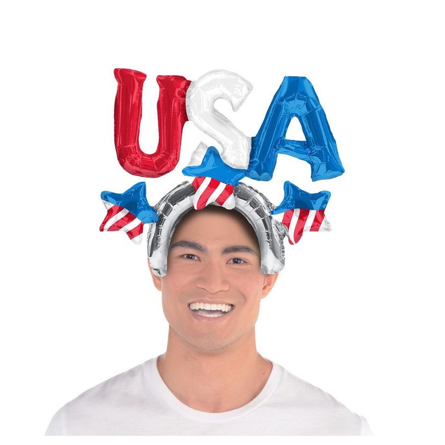 Air-Filled Patriotic USA Balloon Hat, 2in