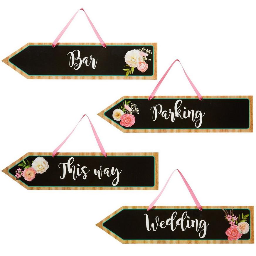 Floral & Lace Rustic Wedding Arrow Signs 4ct