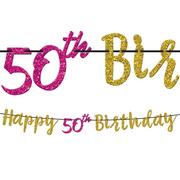 Glitter Pink & Gold 50th Birthday Letter Banner