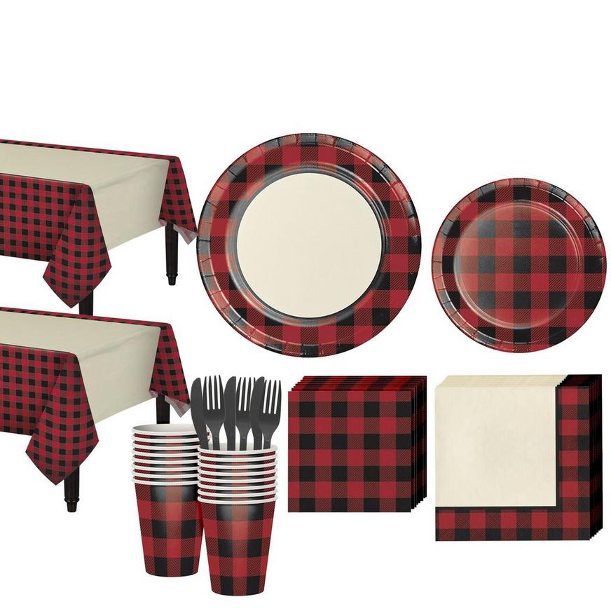 Buffalo Plaid Tableware Kit for 32 Guests