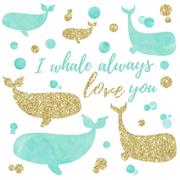 Blue & Gold Whale Wall Decals 32ct