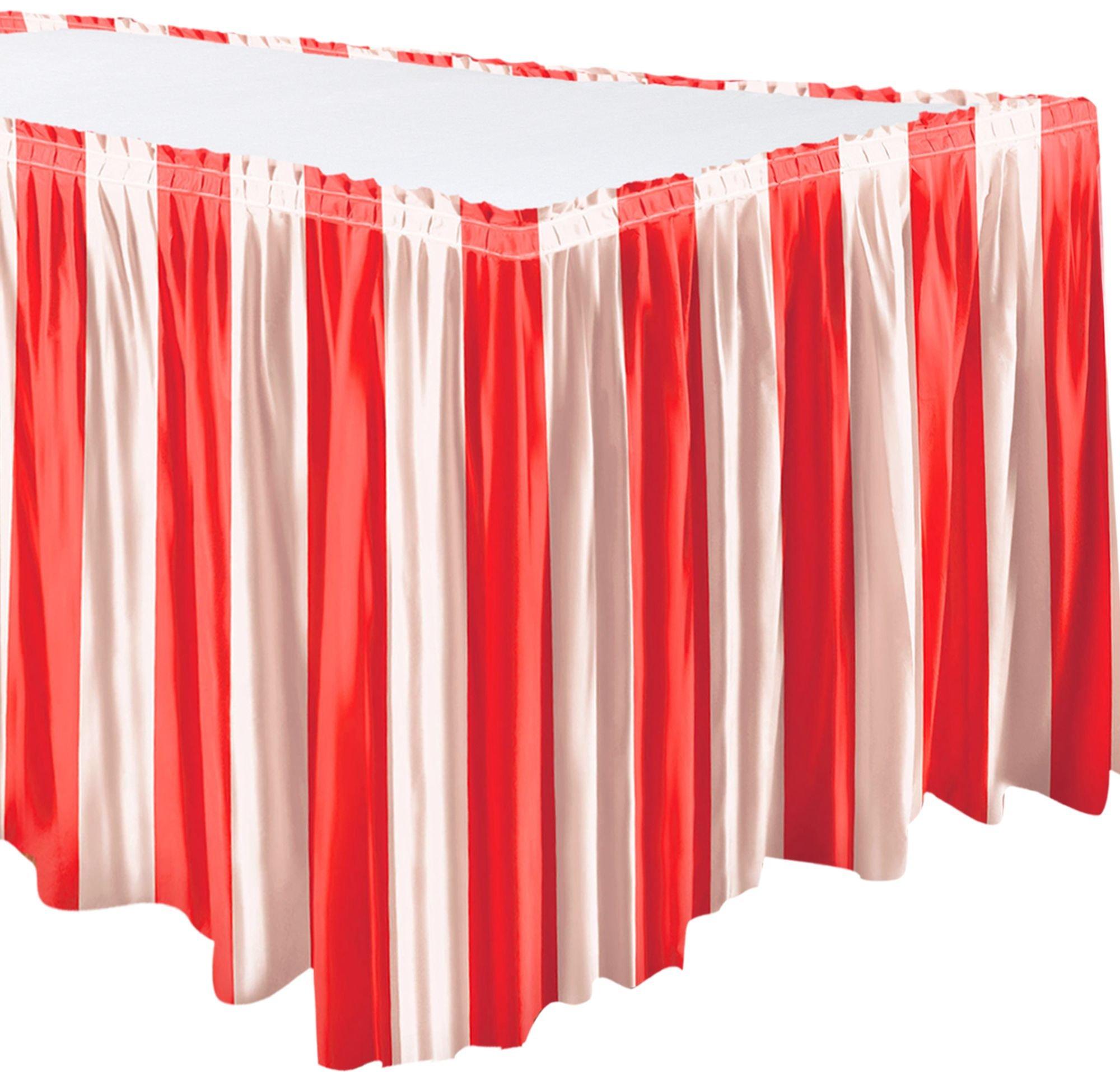 Red & White Striped Table Skirt