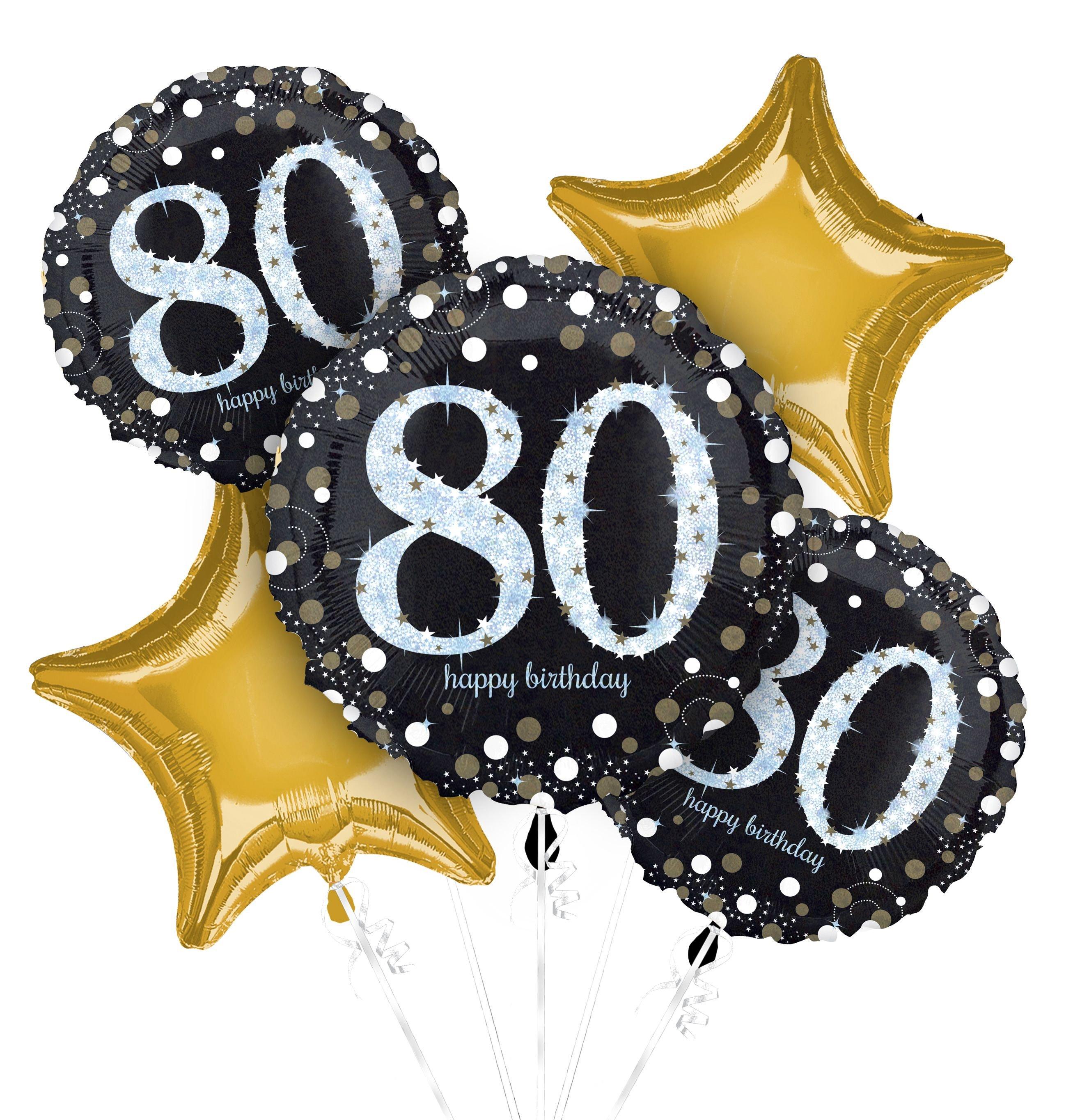 80th Birthday Balloon Bouquet 5pc - Sparkling Celebration