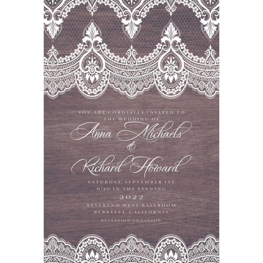 Custom Wood & Lace Wedding Invitation