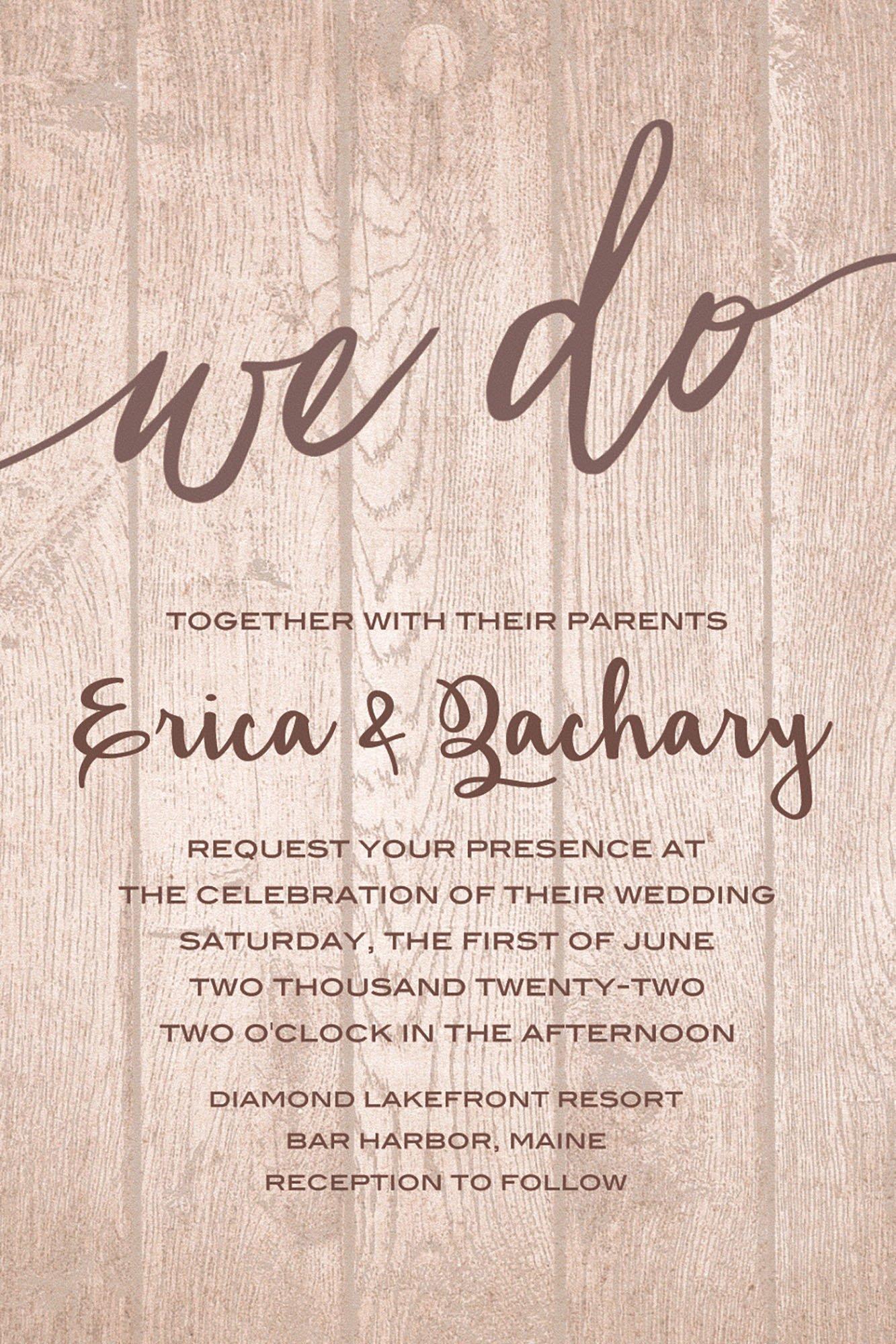 Custom Whimsical Wood Wedding Invitation