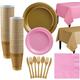 Gold & Pink Plastic Tableware Kit for 50 Guests