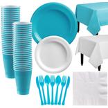 Caribbean Blue & White Plastic Tableware Kit for 50 Guests
