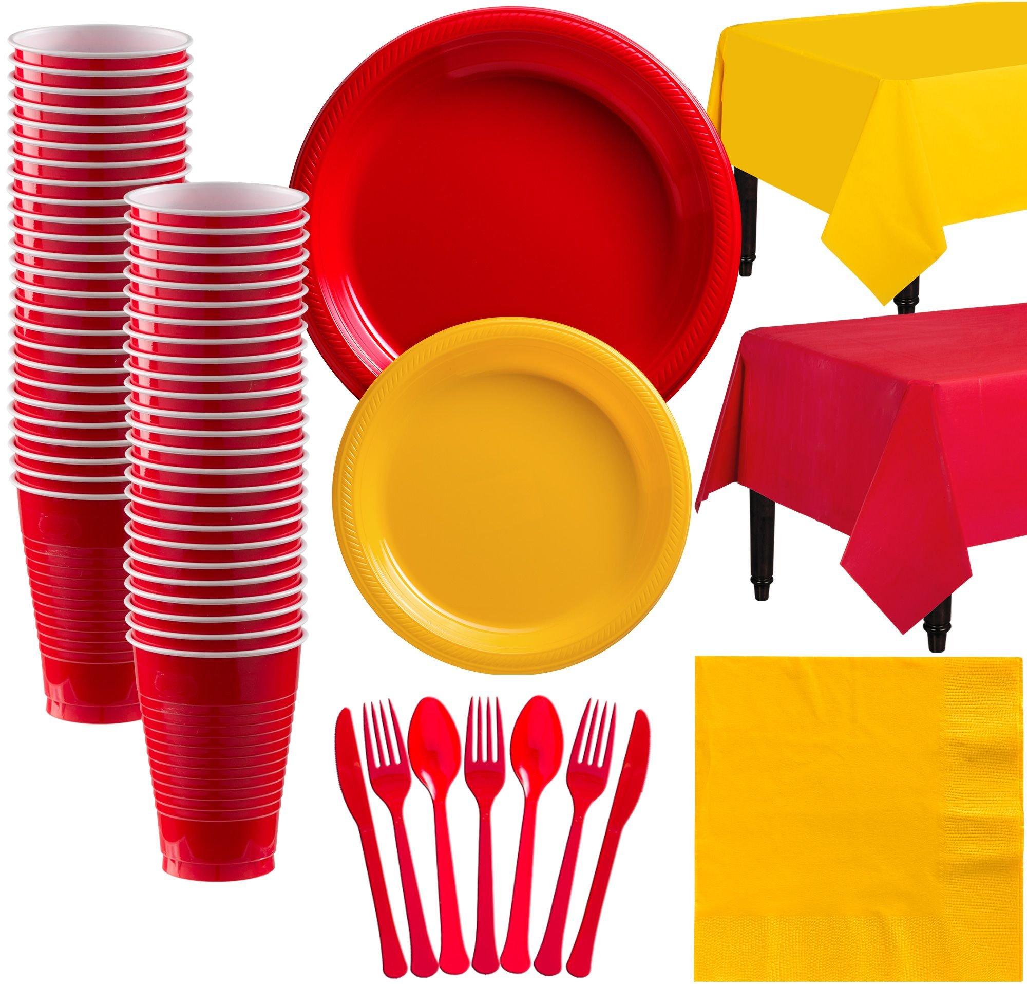 Red & Sunshine Yellow Plastic Tableware Kit for 50 Guests Party City