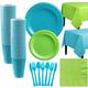 Caribbean Blue & Kiwi Green Plastic Tableware Kit for 50 Guests