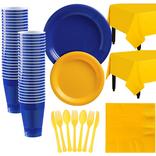 Royal Blue & Sunshine Yellow Plastic Tableware Kit for 50 Guests