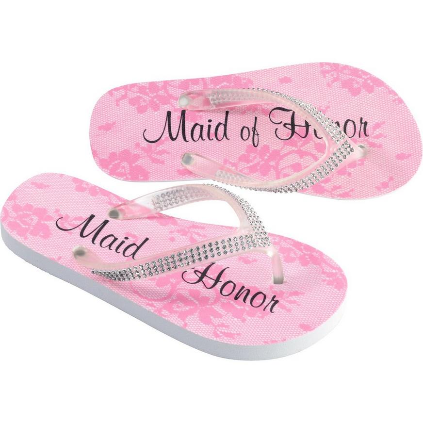 Adult Small Pink Maid of Honor Flip Flops