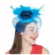 Clip-On Blue Rose & Feather Fascinator Hat