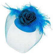 Clip-On Blue Rose & Feather Fascinator Hat