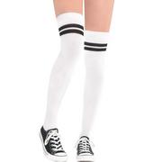 White Stripe Athletic Thigh High Socks
